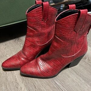 JustFab Red Ankle Booties Western Style